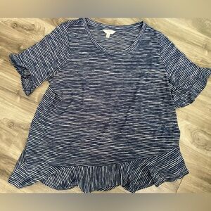 Terra & Sky 1X Top Striped Ruffle Elbow Sleeves